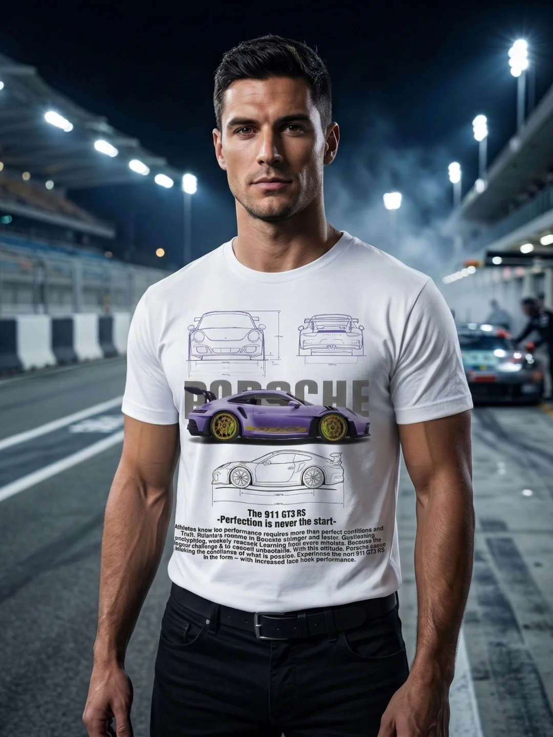 Porsche 911 GT3 RS Graphic Tee | Lavender Blueprint Schematic | 2026 992 Rennsport Evolution product image (1)
