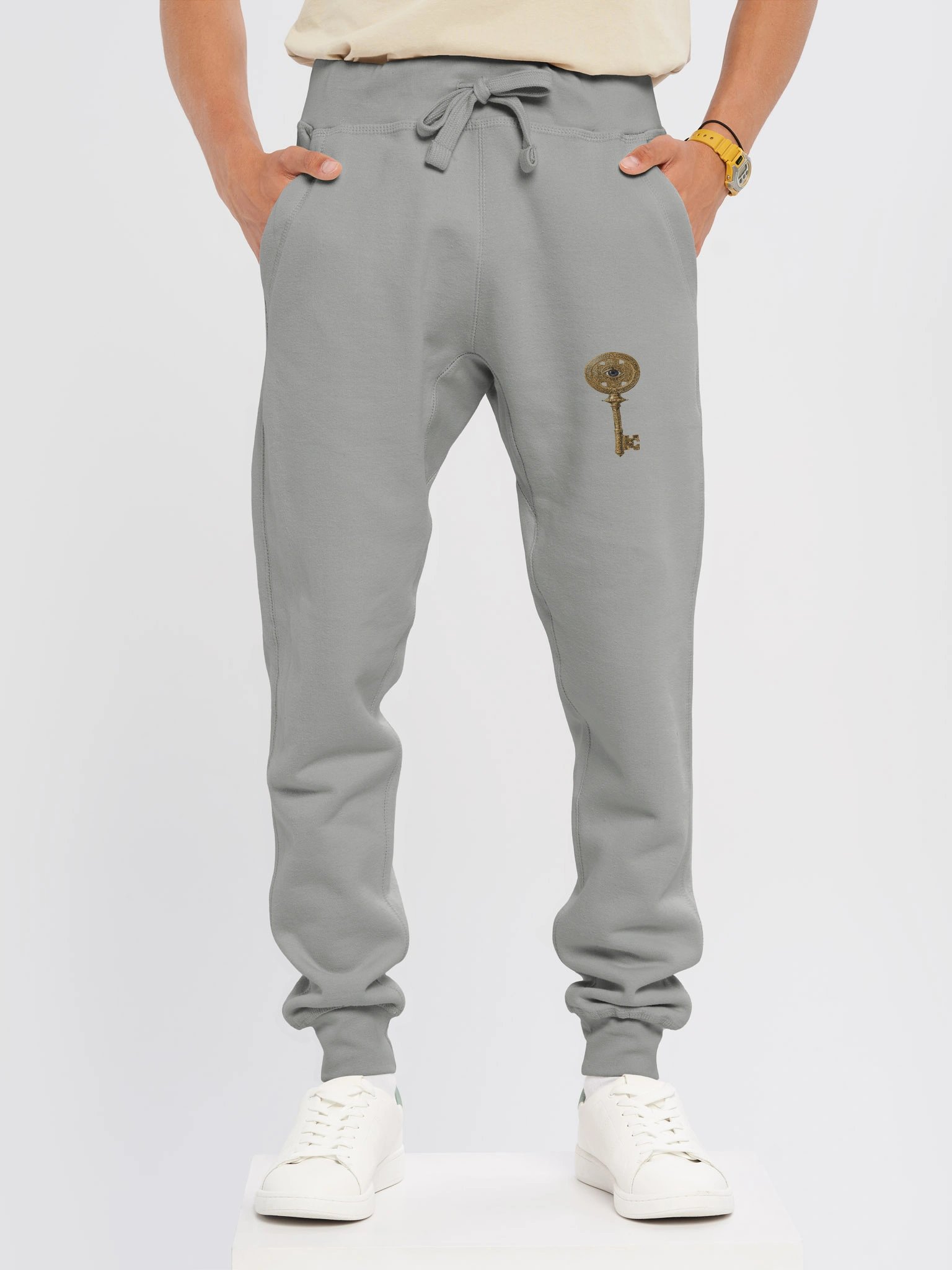 The Gatekeeper’s Key Fleece Joggers – Front Thigh & Back Lower Leg Print | Heather Grey product image (3)