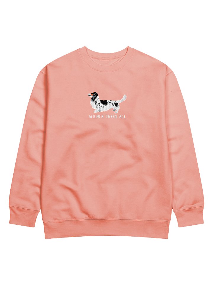 Wiener Takes All Sweatshirt (Embroidered) of a Longhaired Dachshund(Pied Black & White) product image (71)