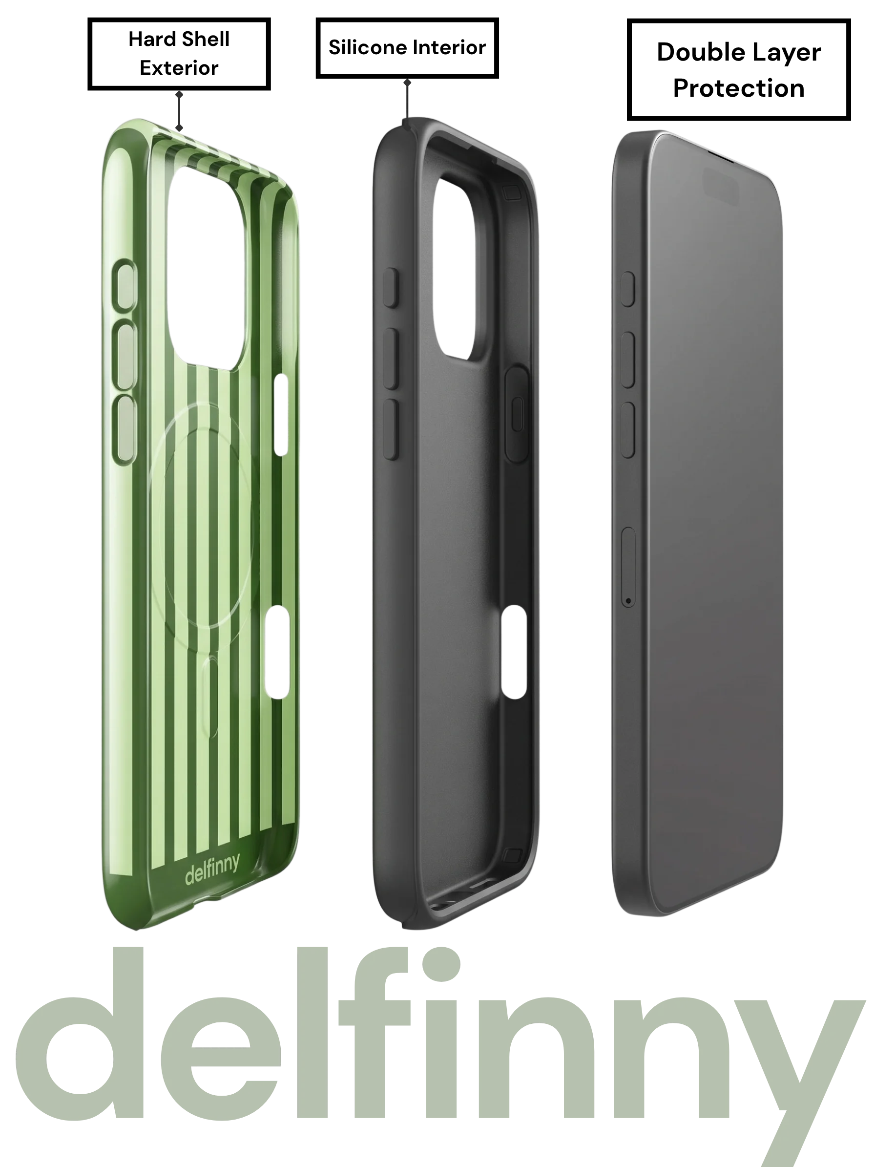 Striped Phone Case for iPhone 14 & 15 Series – MagSafe Compatible (Glossy Forest Green) product image (2)