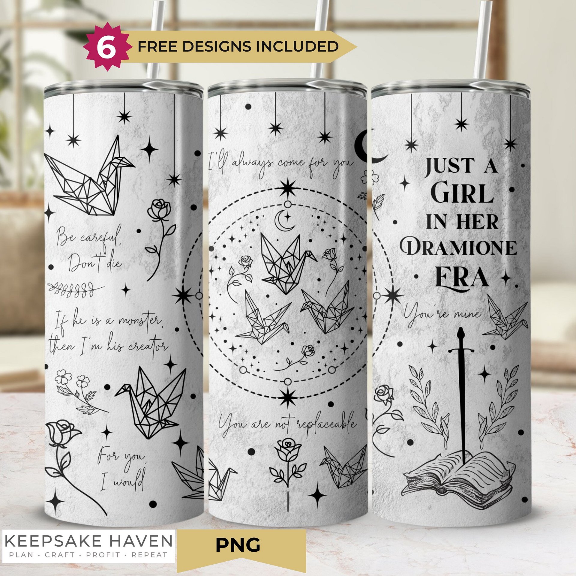 Dramione Era Fanfiction Witch Wizard Fantasy ao3 20oz Skinny Tumbler Sublimation Full Wrap PNG, Romantasy Reading Gift, Digital Download product image (1)