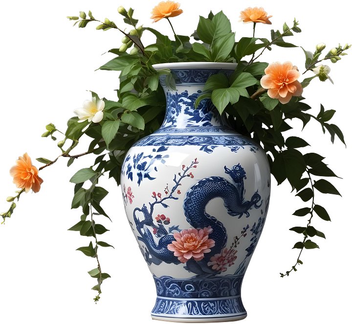 Azure Dragon Vase – Elegance in Bloom PNG product image (1)