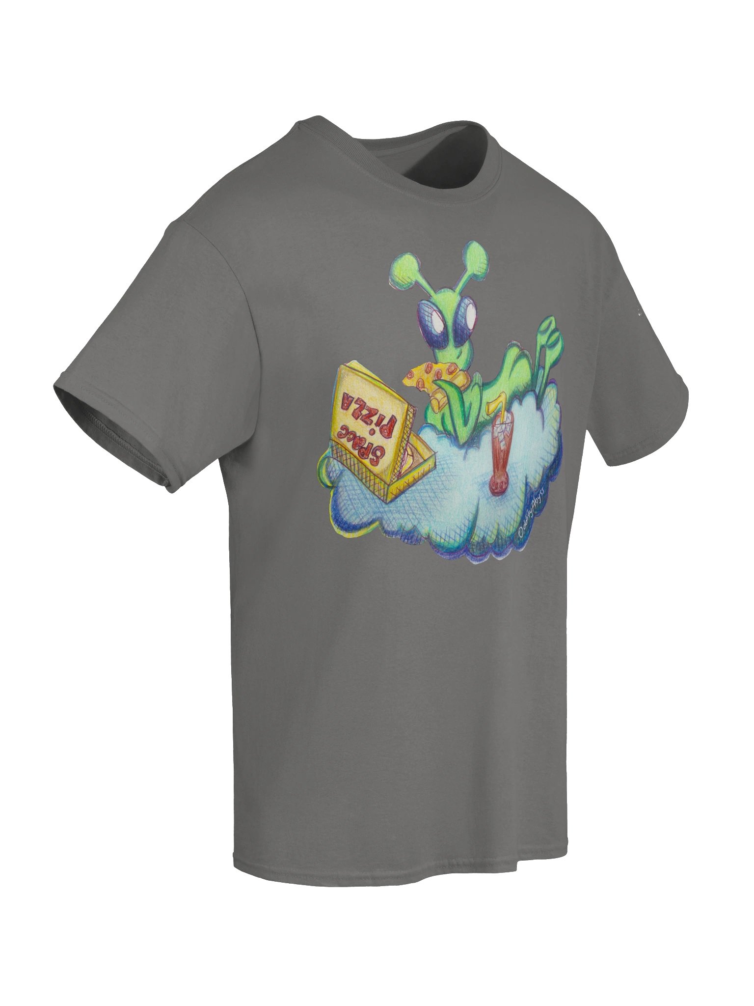 Space Babe Alien Pizza Charcoal Tee 👽🍕💚 product image (6)