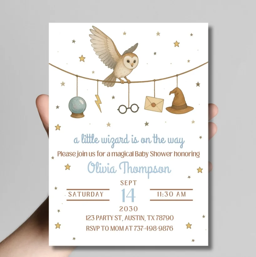 Little Wizard Baby Shower Invitation | Harry Theme | Editable Canva Template | Gender Neutral Invite | Harry Baby Shower Idea product image (3)
