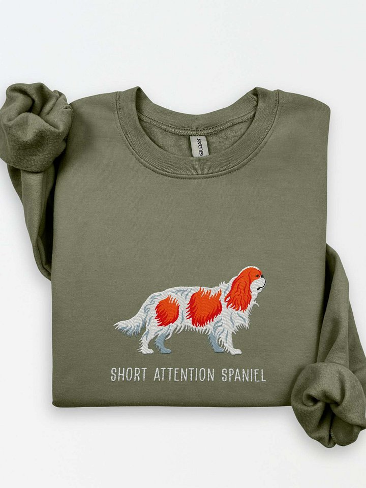 Short Attention Spaniel Sweatshirt (Embroidered) of a King Charles Spaniel(Blenheim) product image (1)