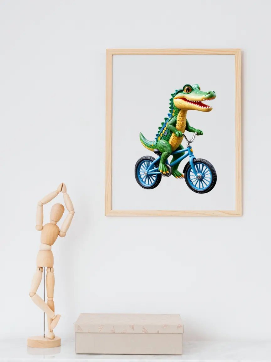 Baby Crocodile Riding a Bike Kid Nursery Print Child Wall Art product image (4)