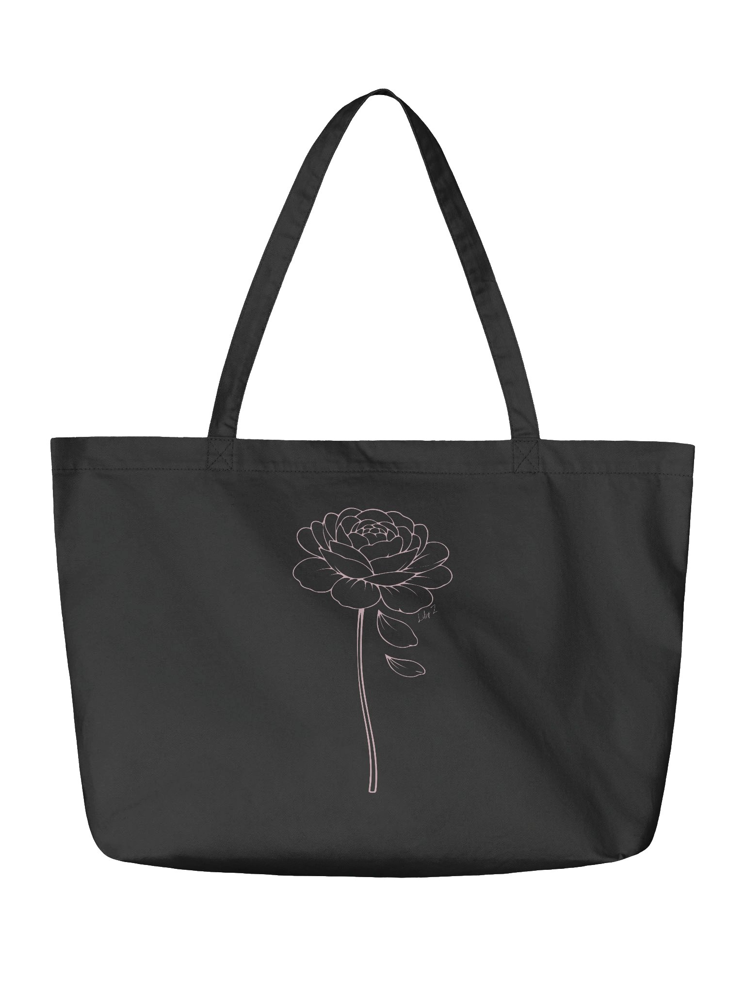 Rose "love hard" Organic Cotton Tote Bag - Black product image (3)
