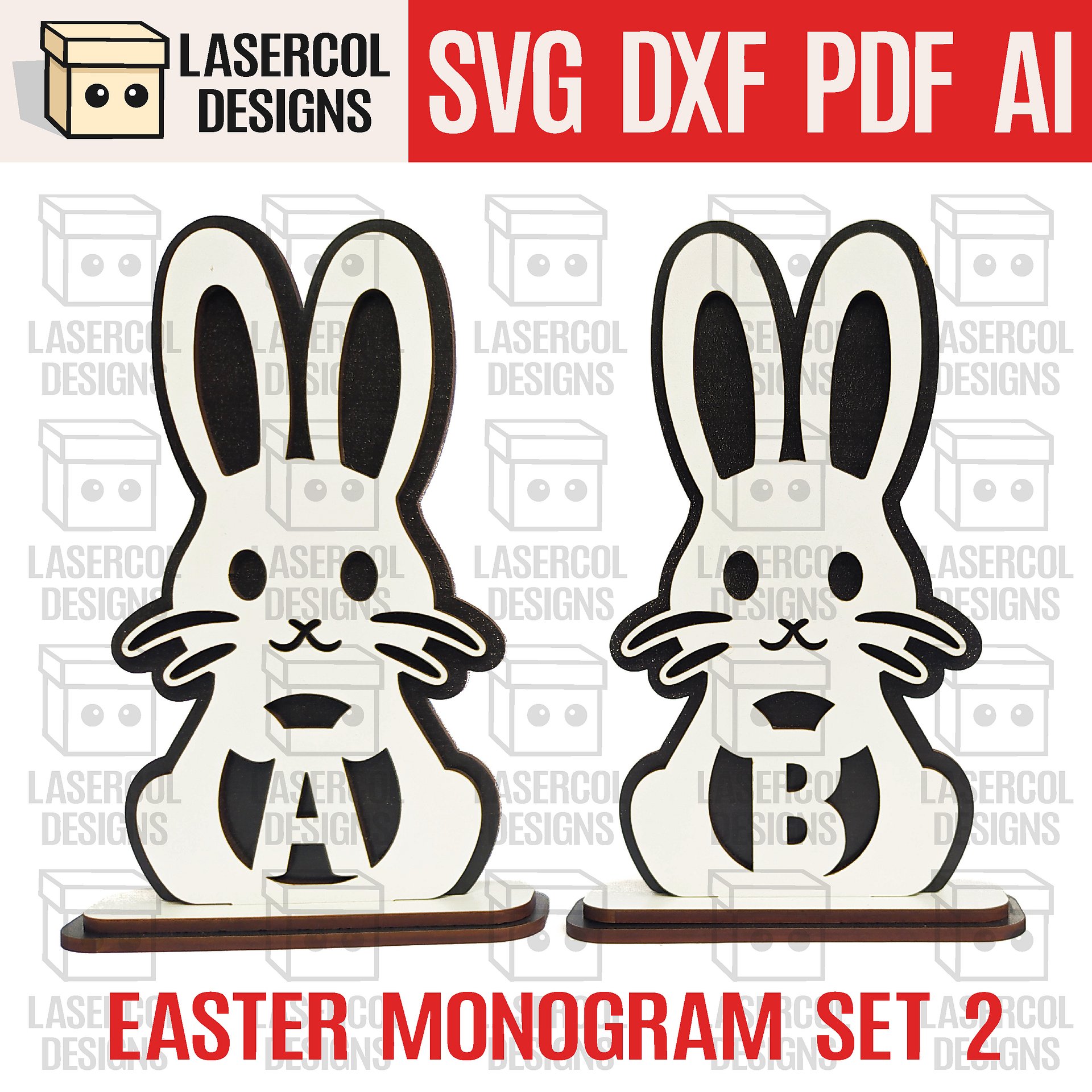 Easter Bunny Monogram Bundle (Set 1-2-3-4) - Laser Cut Files product image (4)