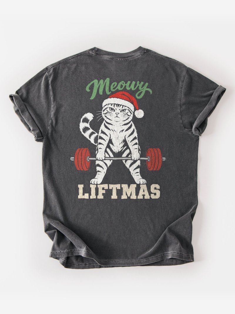 Meowy Liftmas Christmas Oversized Gym Tee | Pump Cover product image (1)