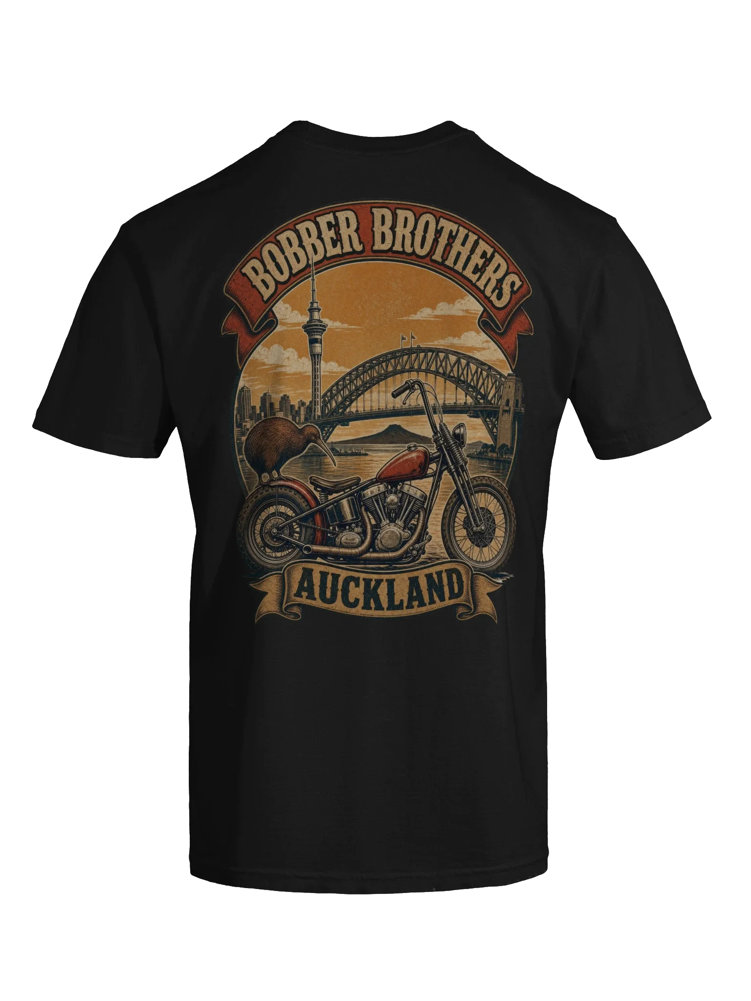 Auckland motorcycle t-shirt design by Bobber Brothers