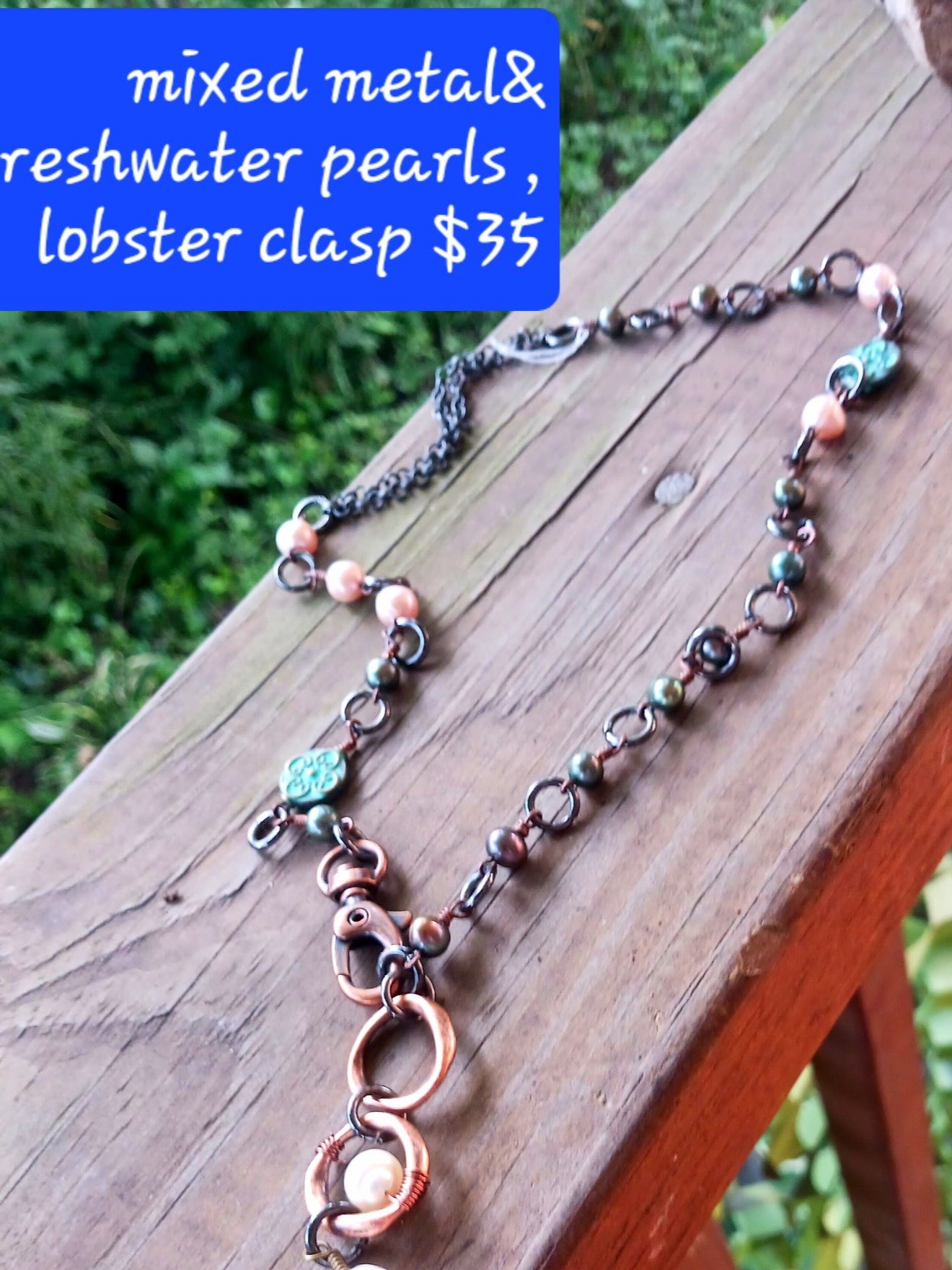 Mixed Metals Freshwater Pearl Necklace with Lobster Clasp product image (1)