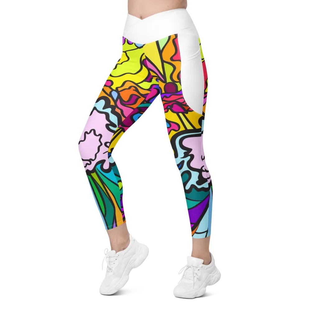 Psychedelic Fusion Crossover Leggings with Pockets - Wave at Sunset product image (9)