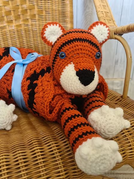 Crochet Tiger Baby Blanket Folding Pram Toy Pattern PDF - Crafting Happiness product image (1)