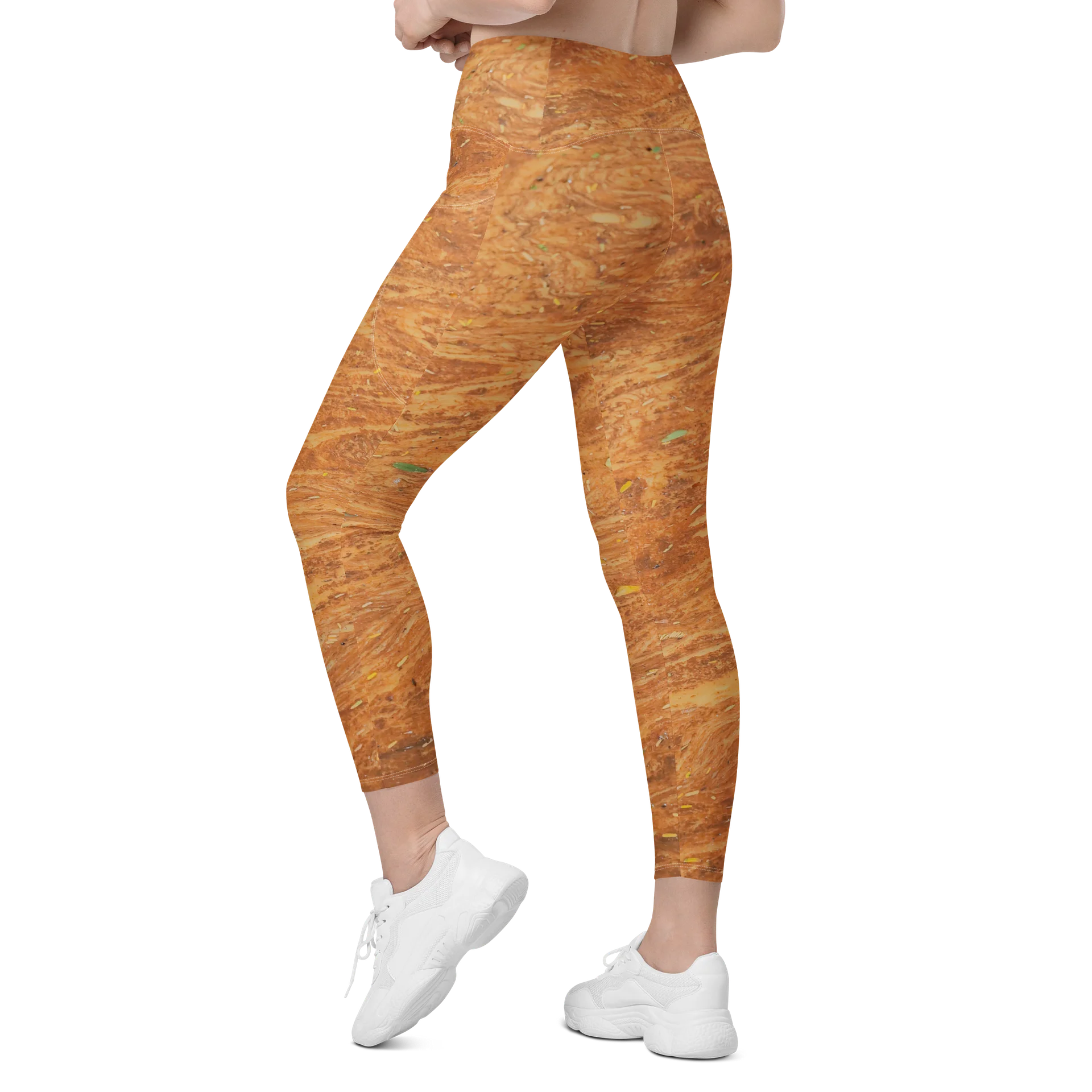 Terracotta Tea: All-Over Print Warm Rust & Leaf V-Waist Leggings with Pockets product image (7)