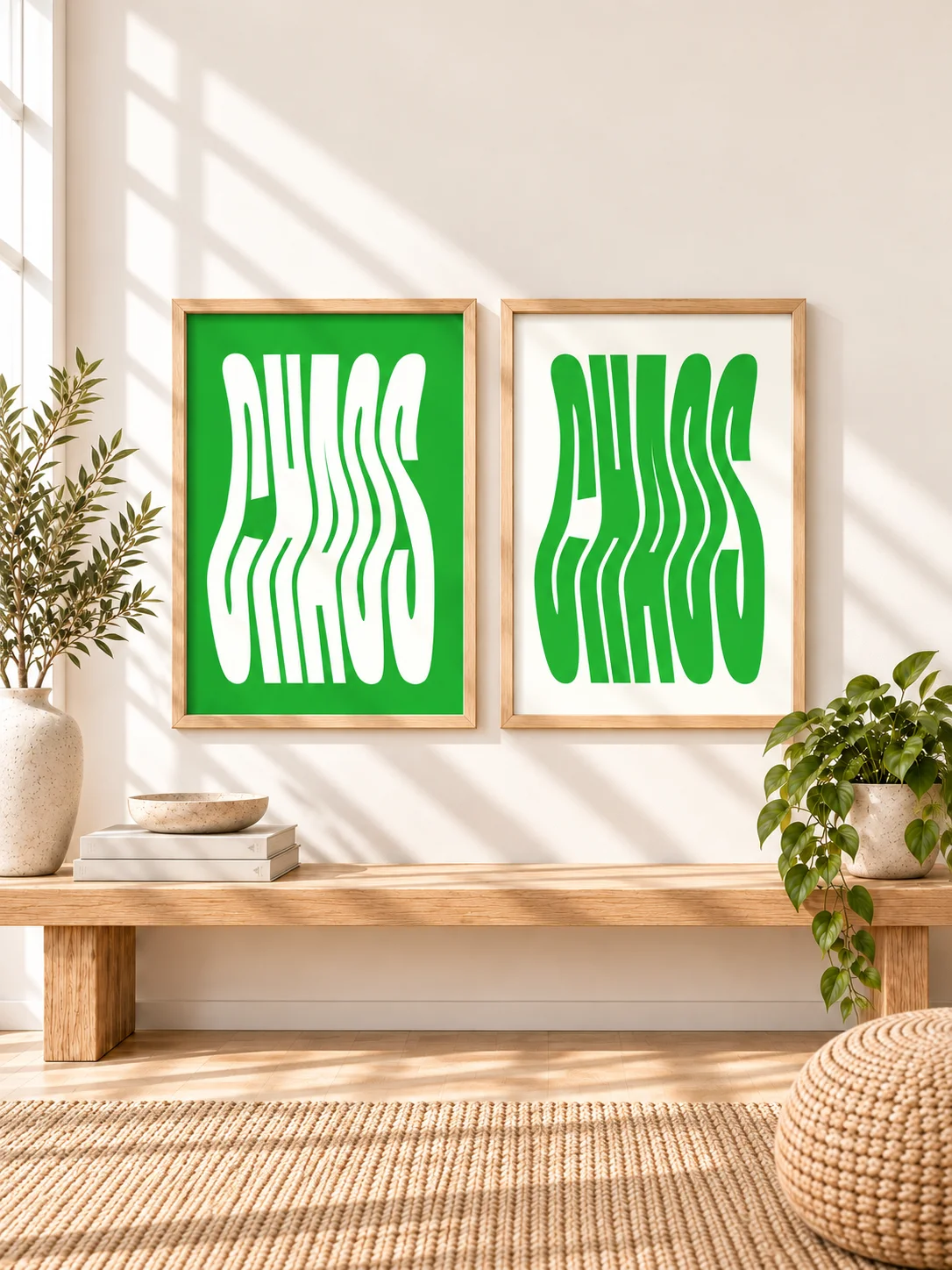CHAOS Poster Green Wavy Typography Printable Retro Wall Art Psychedelic Groovy Digital Download Minimalist Decor product image (1)