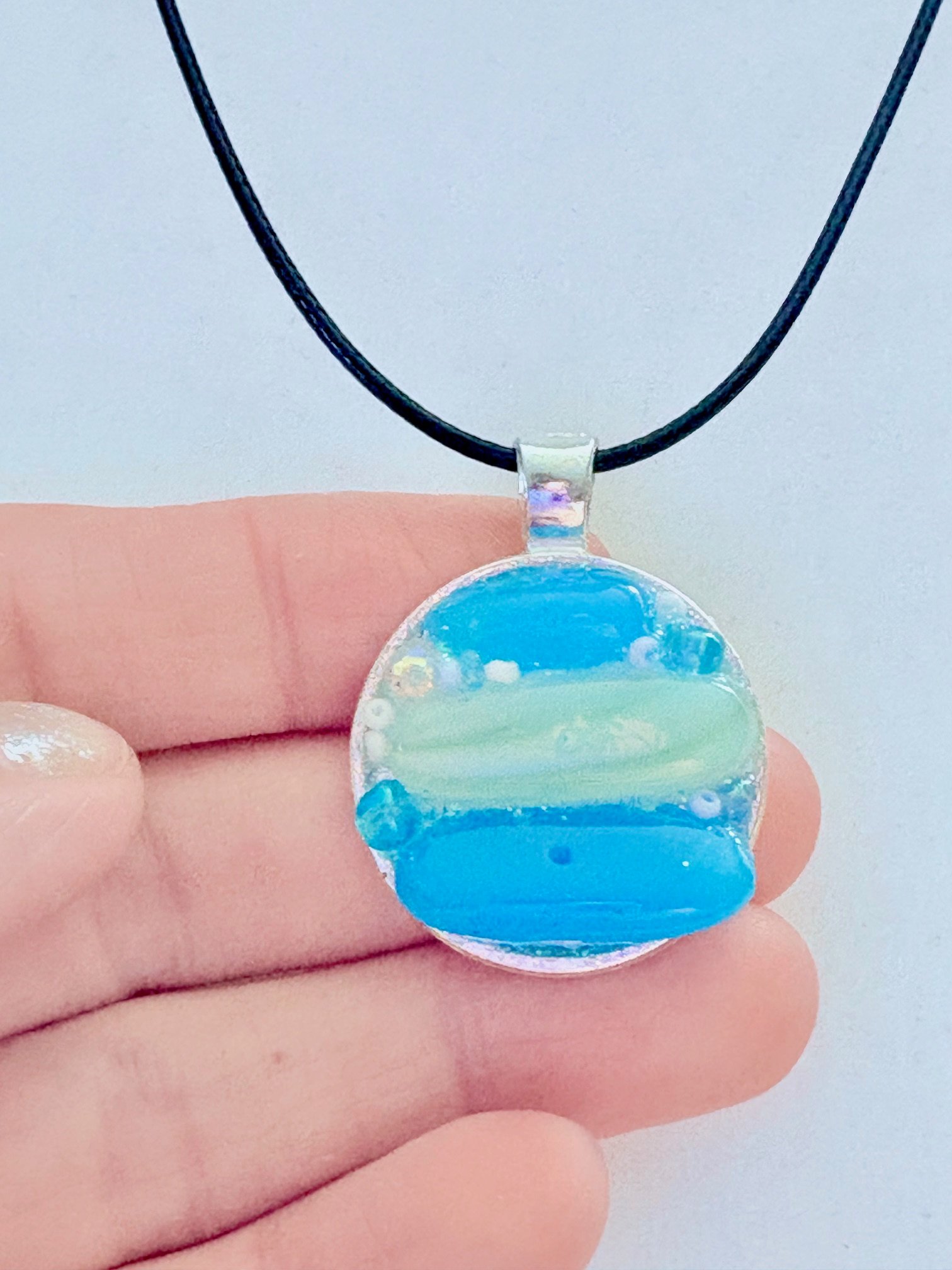 MFD-00215 | Coastal Calm Horizon Pendant Necklace | Handmade Glass Art Jewelry | Monique Faella Designs™ product image (3)