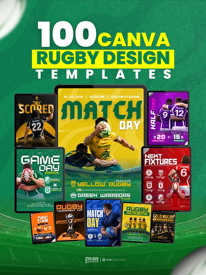 Full Pack 100 Editable Rugby Design Templates by PNB Graphics product image (1)