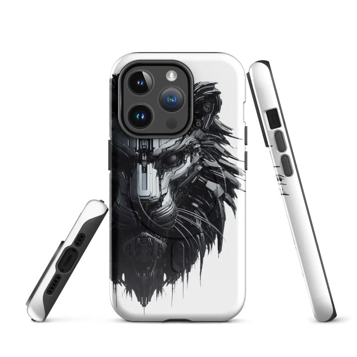 MagSafe® Tough Case for iPhone® | Obsidian Roar: AI-Designed Black Iron Lion Robot product image (3)