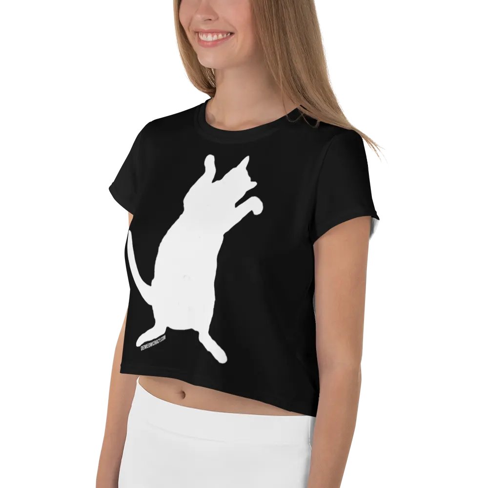 Dancing for Demeowcracy White Cat Silhouette Crop Tee product image (4)