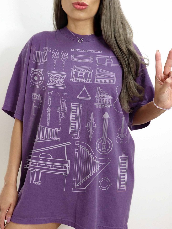Vintage Musical Instruments Shirt – Retro Music Graphic Tee with Classic Instrument Illustrations product image (2)