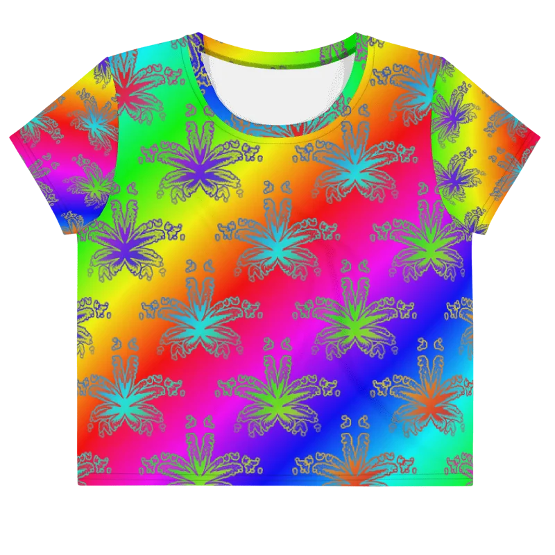 Neon Rainbow Reefer Rave Cannabis Leaf Art All-Over Print Crop Tee product image (1)