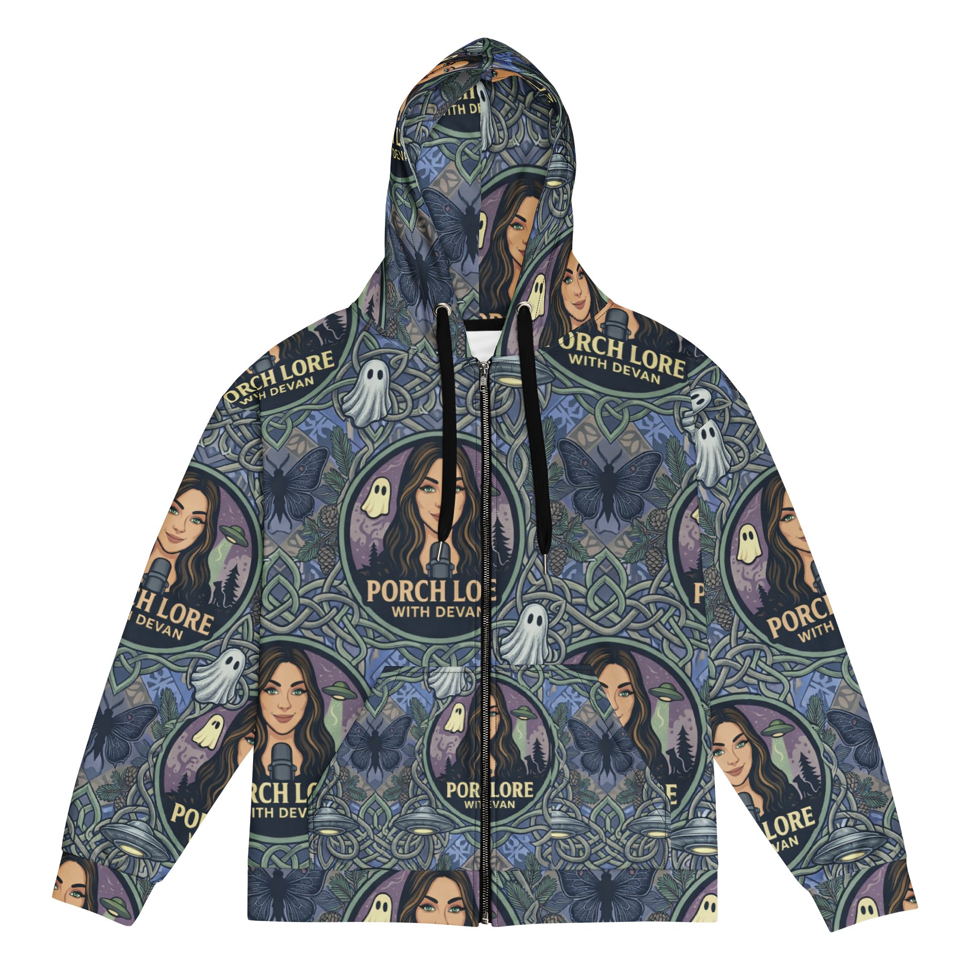 PORCH LORE DEVAN PERIWINKLE MOTH ZIP UP HOODIE product image (1)