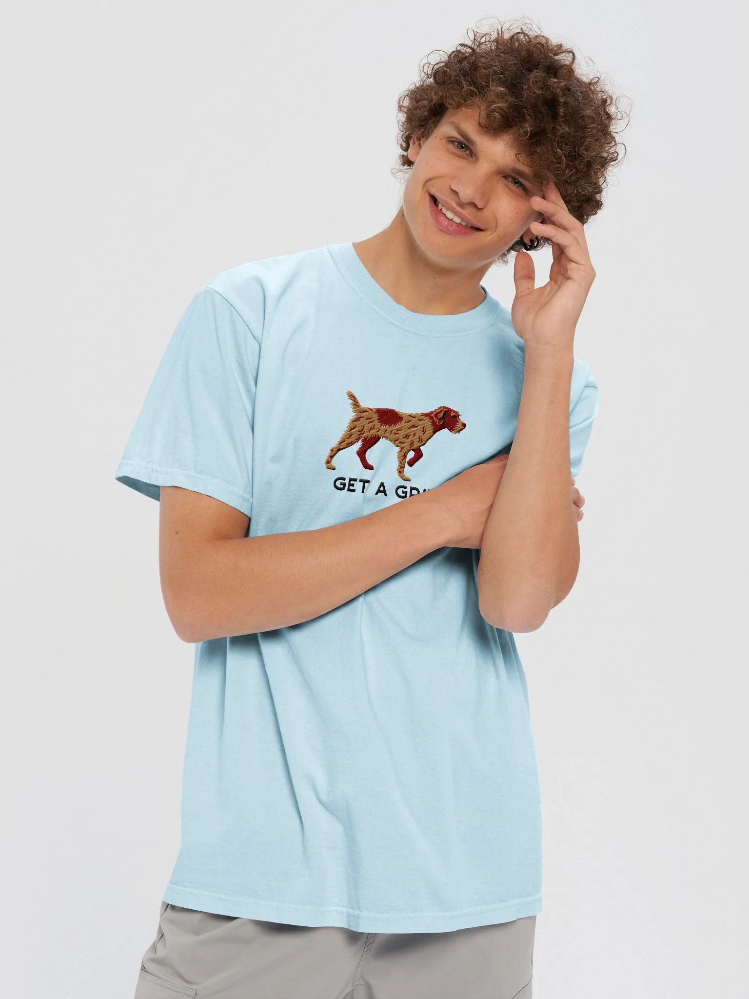 Get a Griff T-Shirt(Embroidered) of a Wirehaired Pointing Griffon(Chestnut & Liver) product image (2)