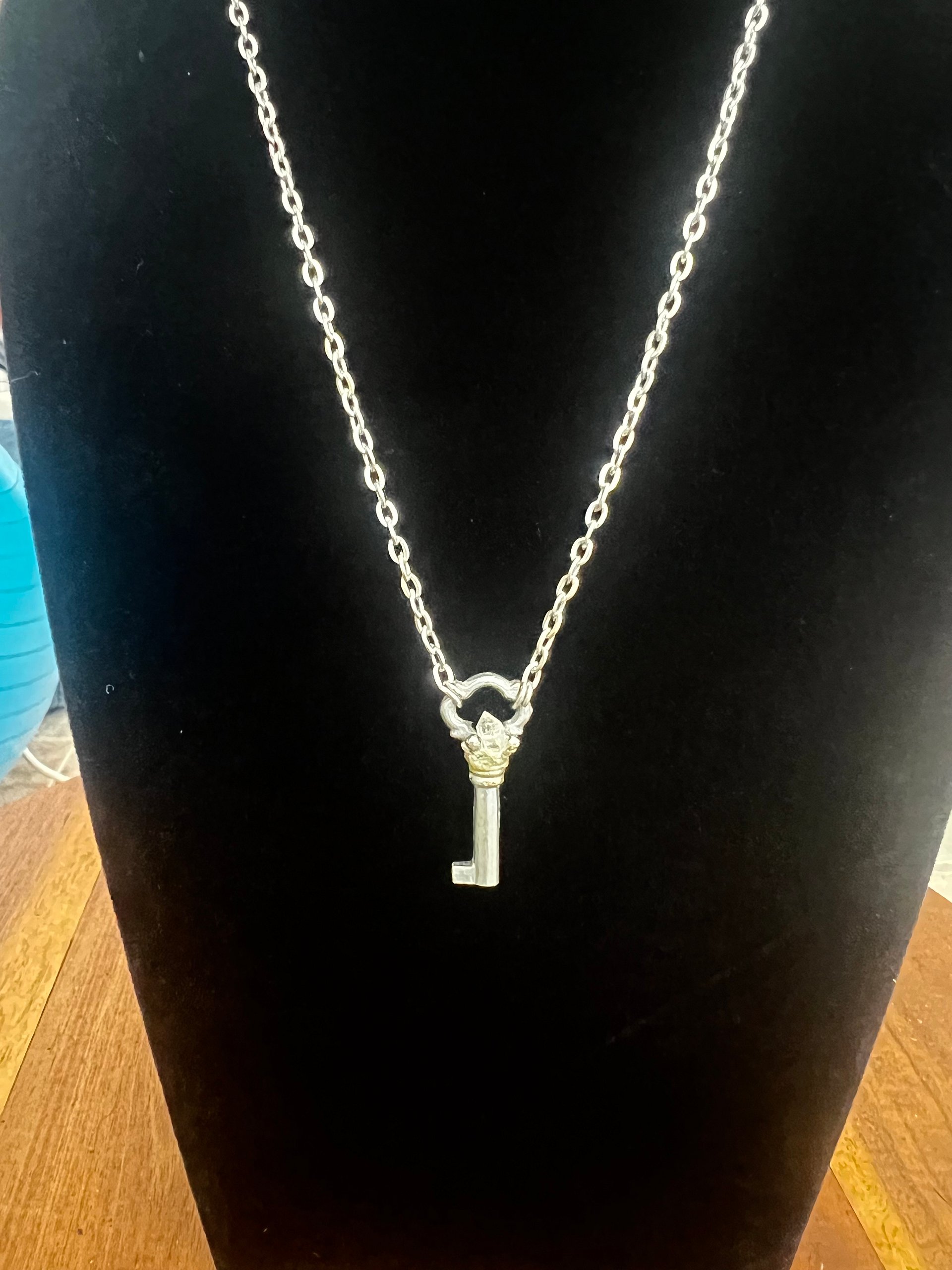 Small Vintage French Key from the 1800s, Herkimer and Pyrite Necklace product image (1)