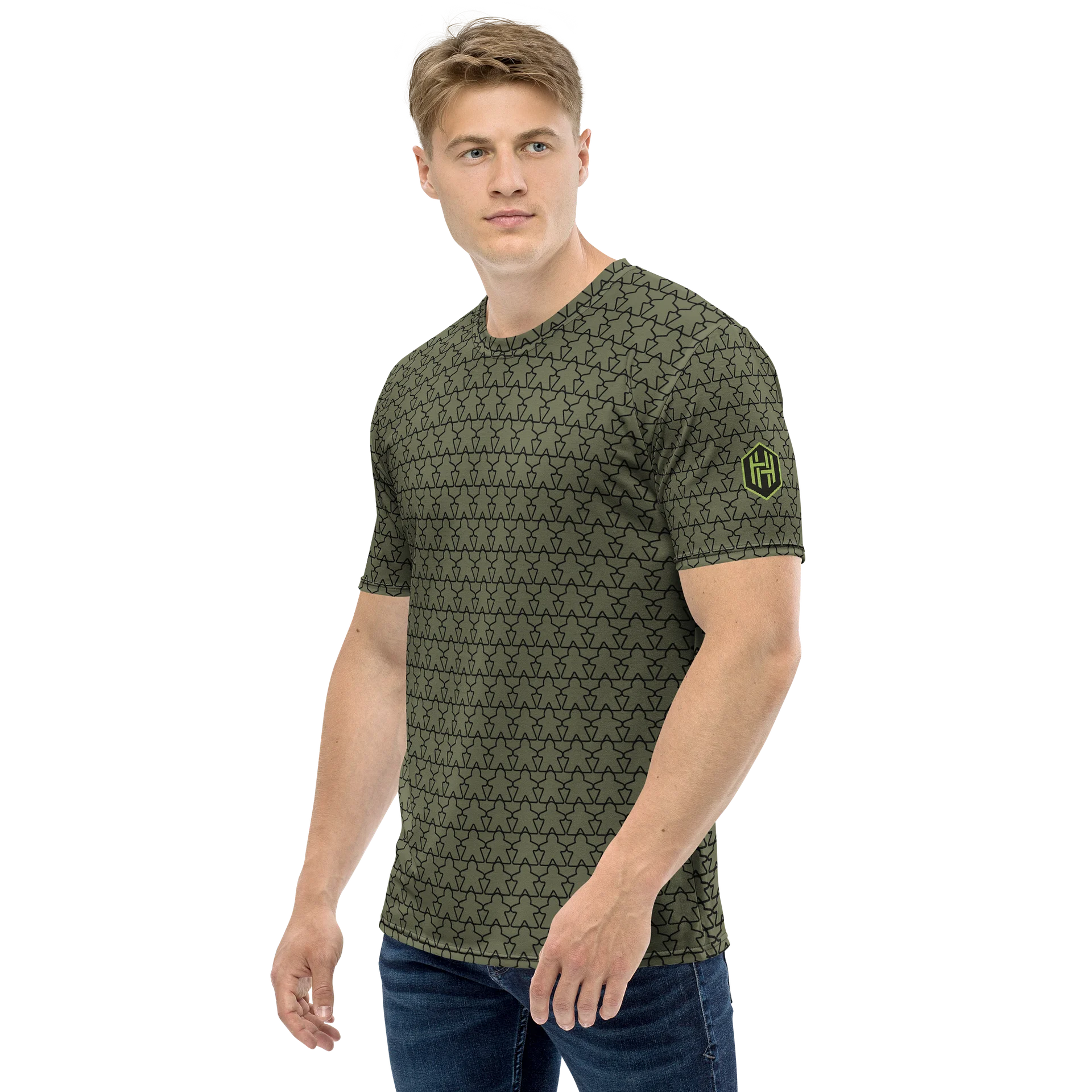 The All-Over Meeple T-Shirt - Army Green product image (4)