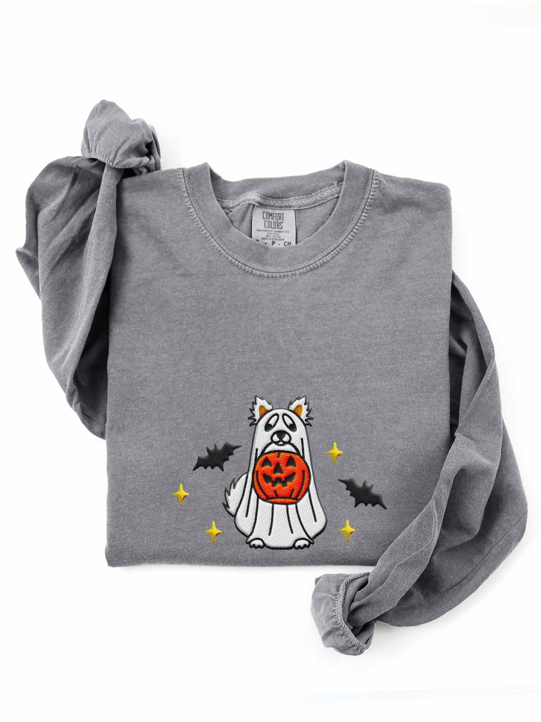Halloween Pomeranian(White) Embroidered Long-Sleeve T-Shirt product image (1)