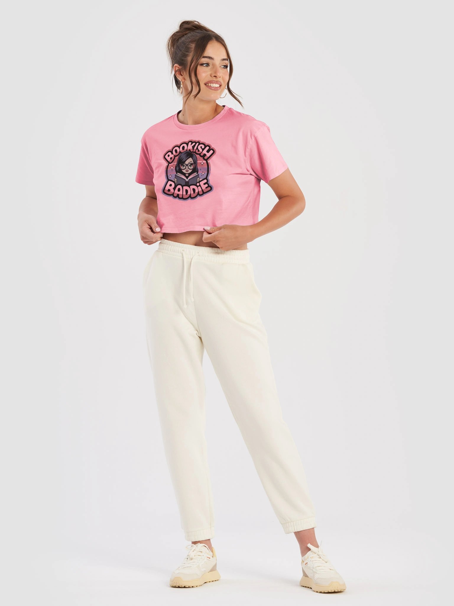 Bookish Baddie Illustrated Crop Top - Pink product image (5)