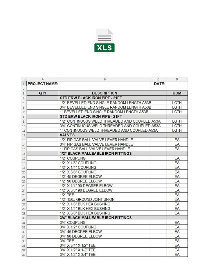 Black Iron BOM MS Excel Template No 3 product image (1)