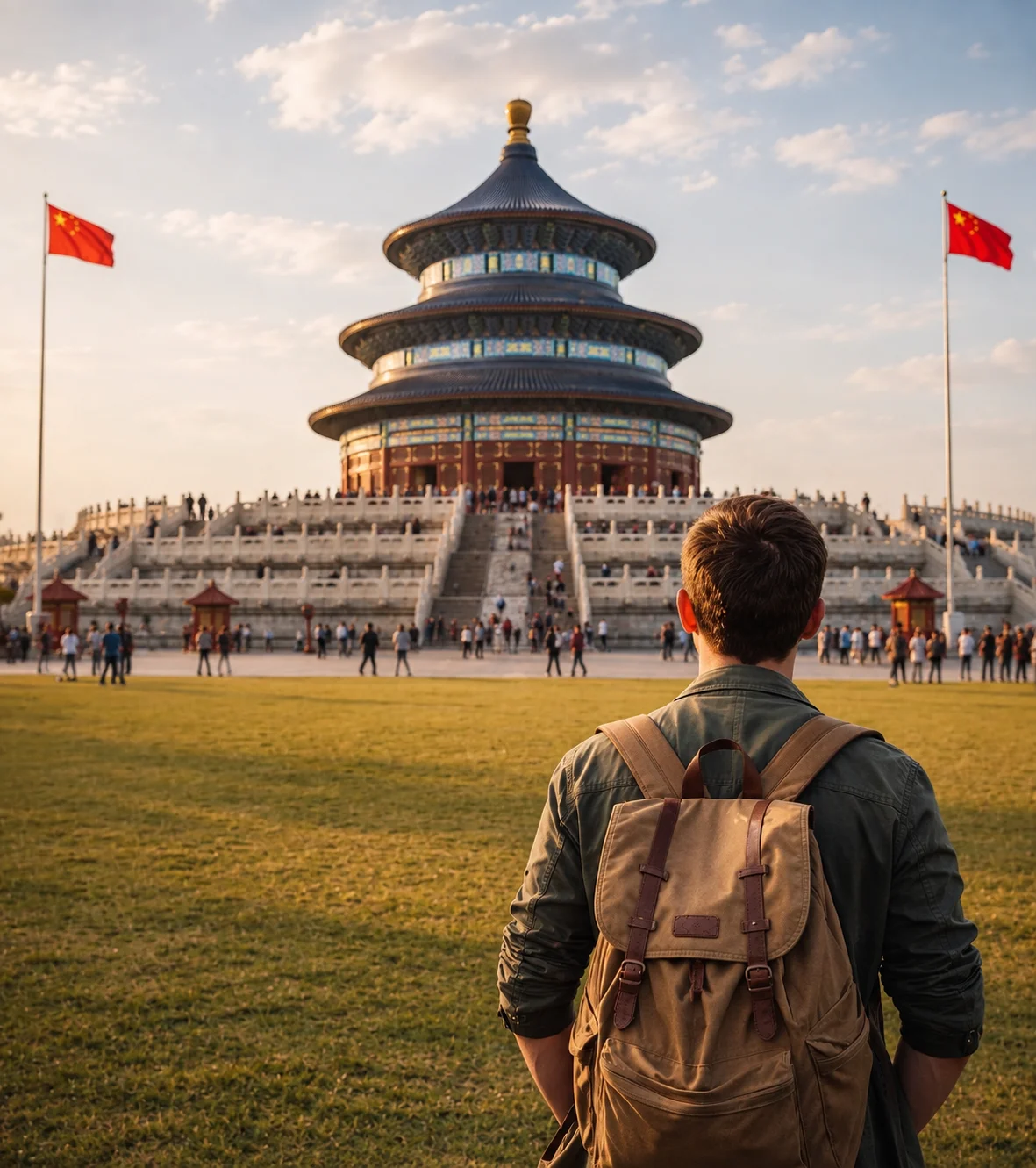 Traveller looking out over a landmark in China