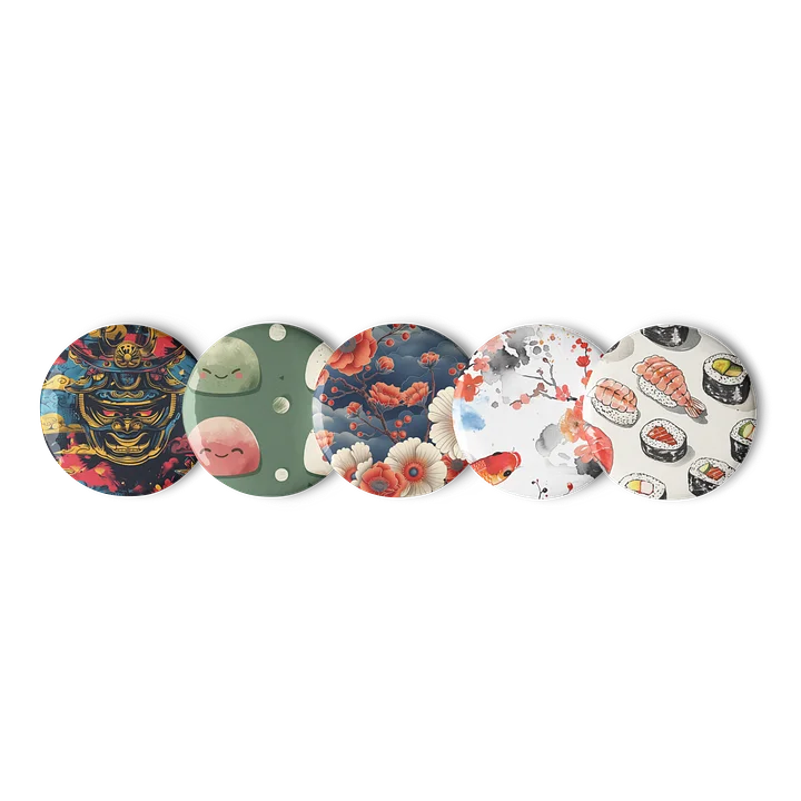 Japanese Art Pin Button Set - 5 Pack Samurai Oni Mochi Sushi Aesthetic Pins product image (1)