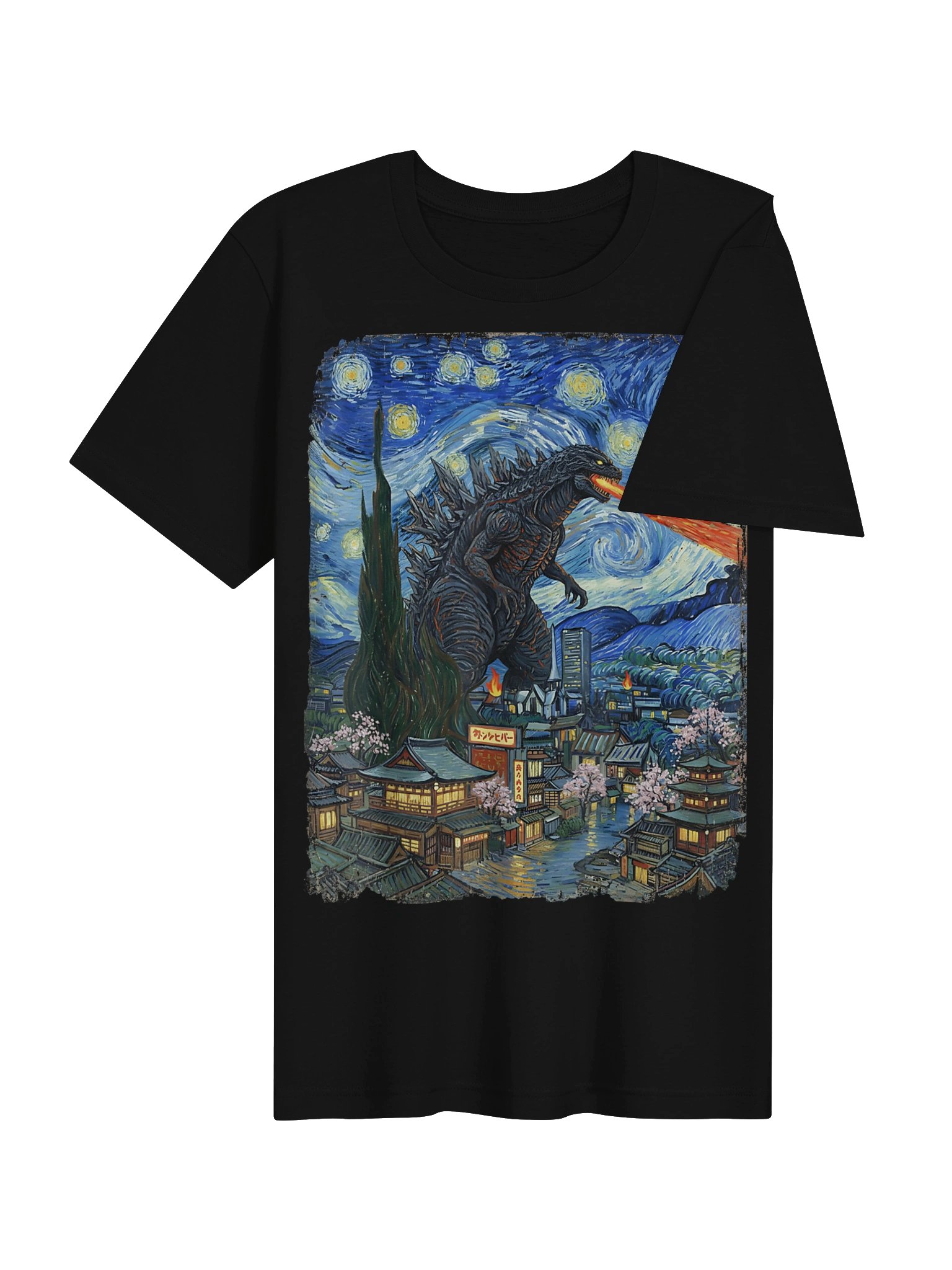 Kaiju Monster Starry Night Vintage Japanese Art Parody T-Shirt product image (40)