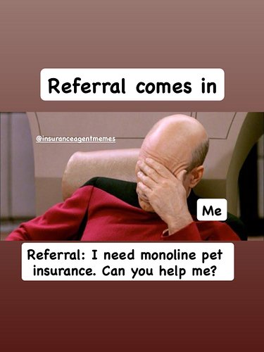 referral: I have really cheap auto insurance, and I don’t want to switch.”

Me: “Then what are we doing here?”
