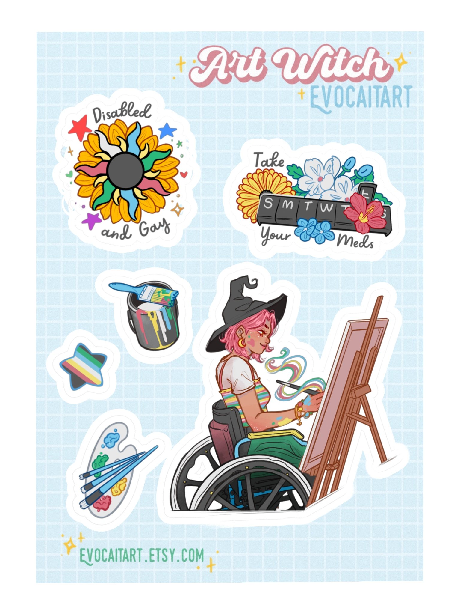 Disability Pride Flag Witch Stickers - Wheelchair Version product image (2)