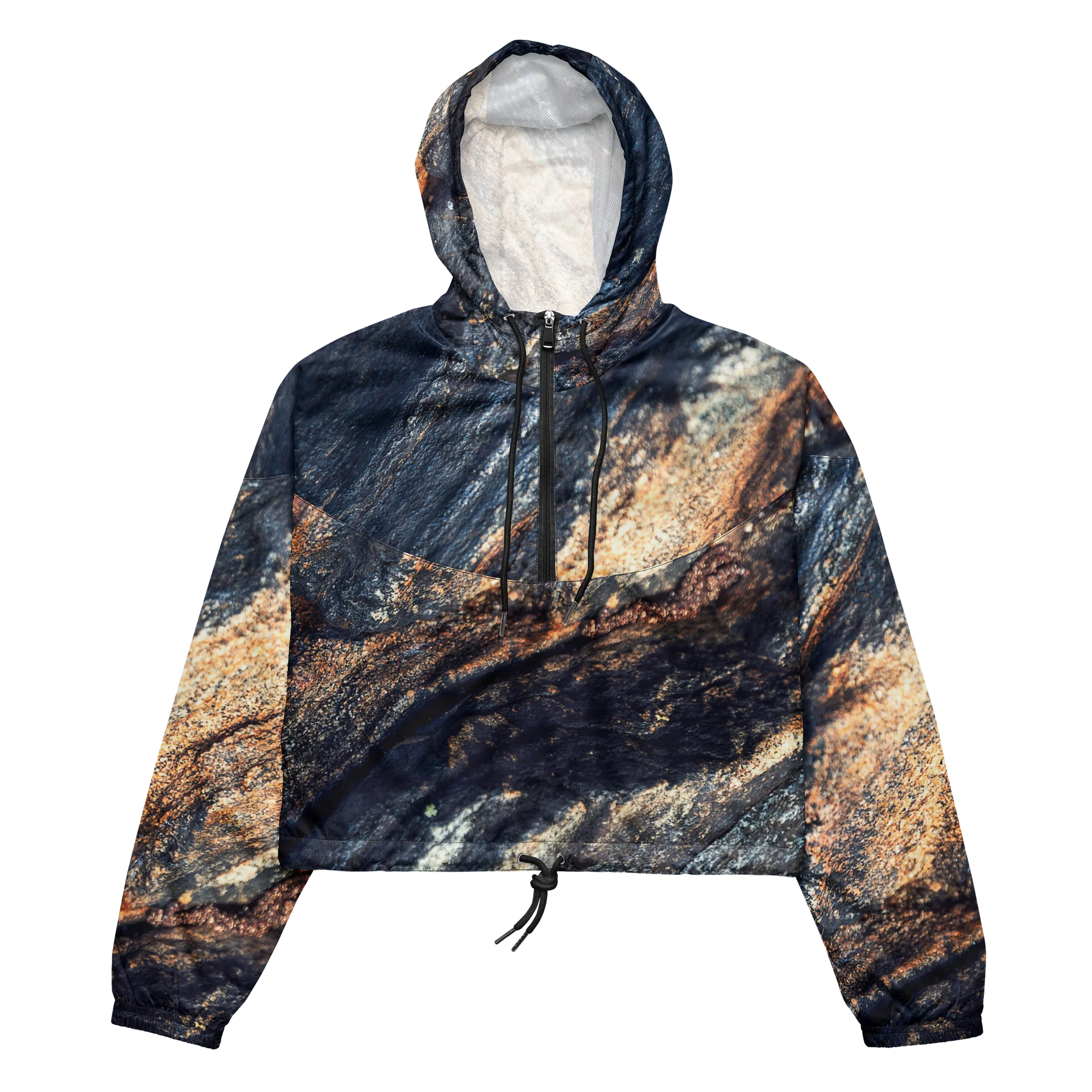 Obsidian Vein Women's All-Over Print Dark Mineral Cropped Windbreaker product image (2)
