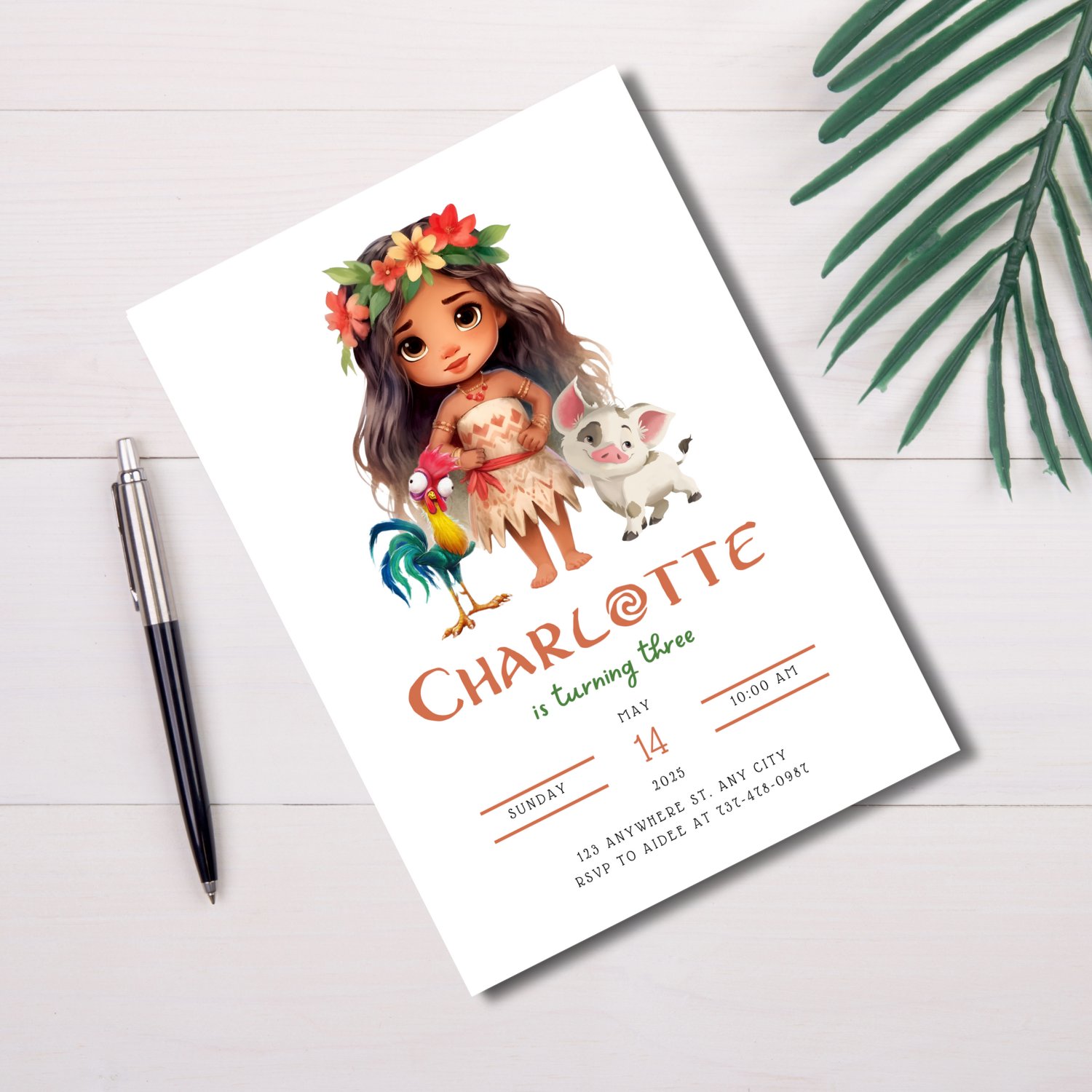 Moana Themed Birthday Invitation Template – Canva Editable Tropical Party Invite product image (2)