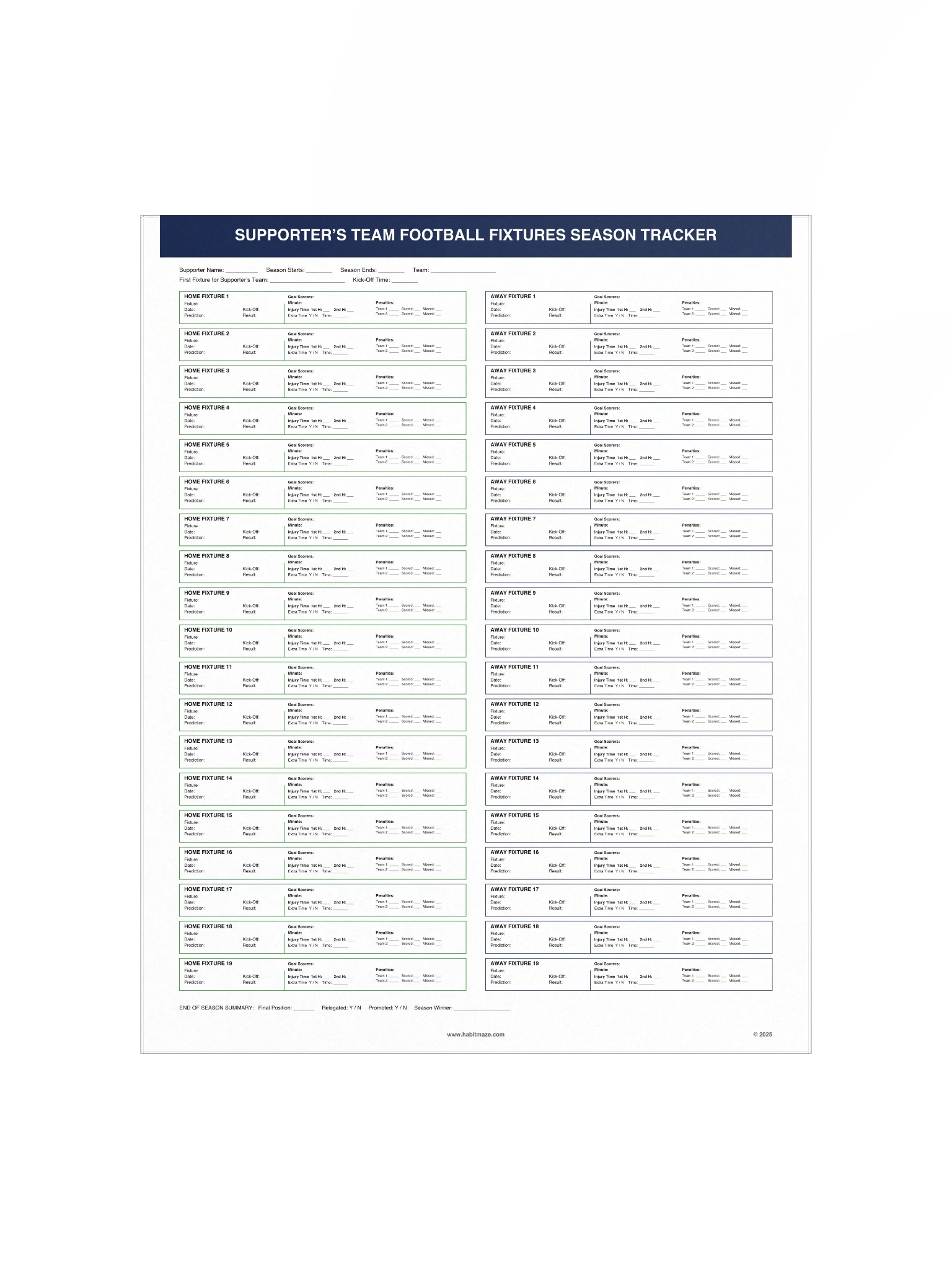 Supporters Team Football Fixtures Season Tracker product image (2)