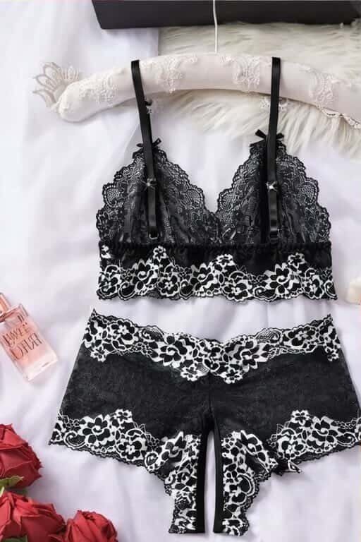 Women’s Floral Lace Bralette & Boyshort Set – Soft Two Piece Lingerie product image (1)
