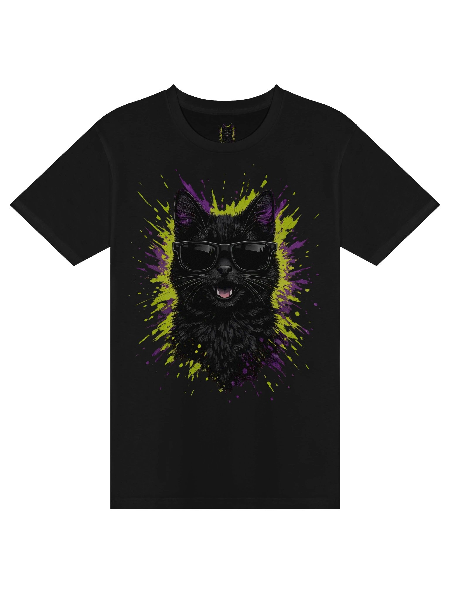Retro Black Cat Neon Pink Sunglasses T-shirt product image (1)