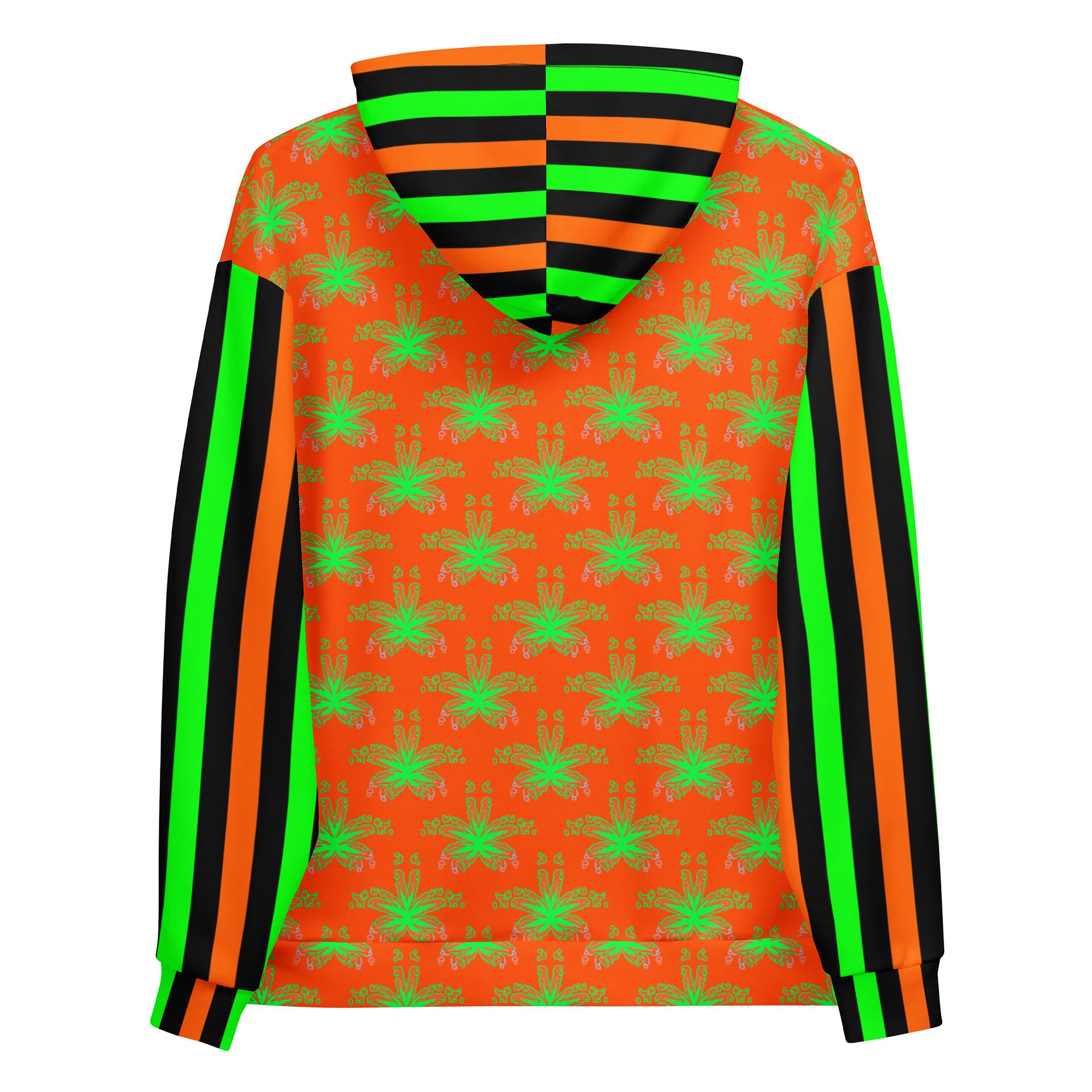 Weed Halloween Hoodie, Cannabis Circus Stripe Clowncore Clothing, Pot Leaf 420 Fall Festival Fashion, Black Orange Neon Green Stoner Clothes product image (8)