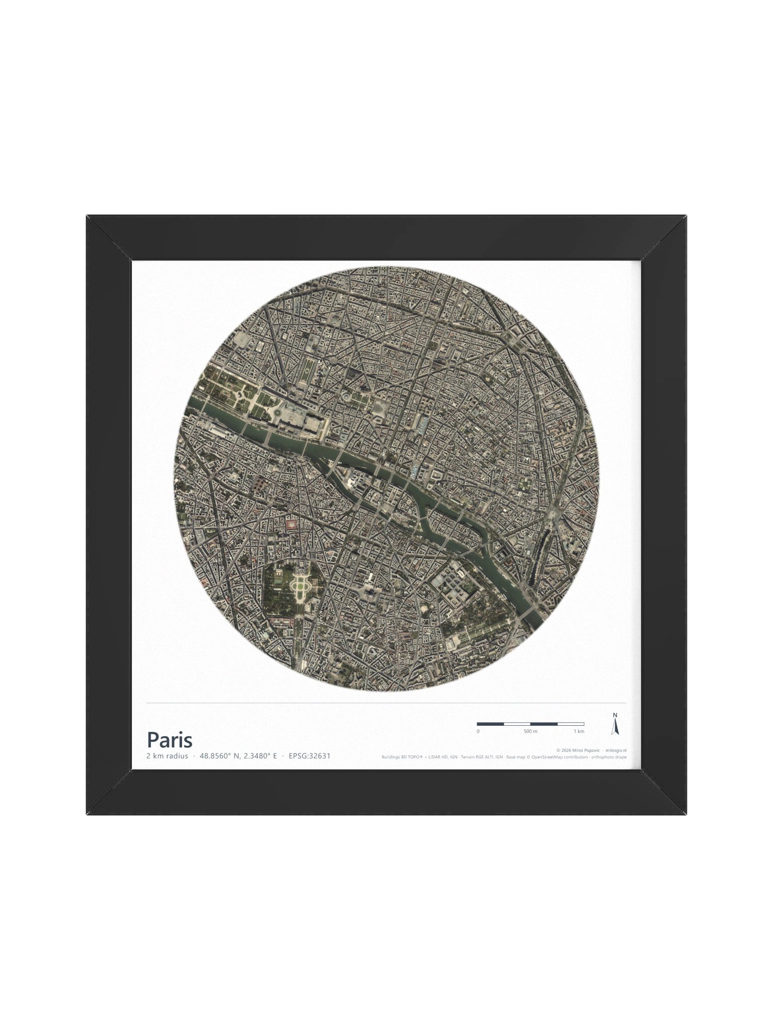 Paris Aerial — Path-Traced 3D City Map · Framed Matte Poster product image (1)
