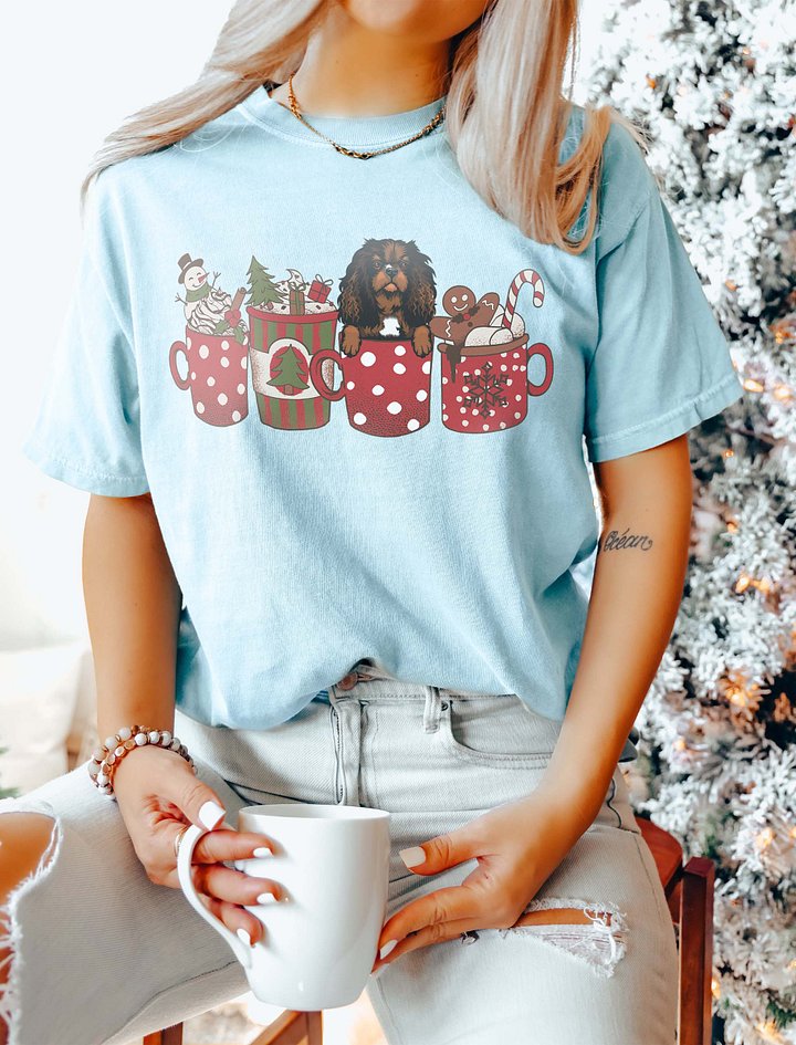Cute Cavalier King Charles Spaniel(Ruby) in a Christmas Cup T-Shirt | Funny Christmas Pup in a Cup product image (6)
