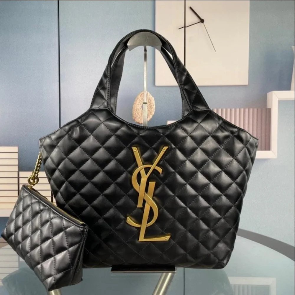 إيف سان لوران (YSL) - حقيبة يد نسائية تصميم جلد مبطن فاخر بحجم كبير مع محفظة مرفقة - لون أسود (درجة أولى هاي كوالتي) product image (6)