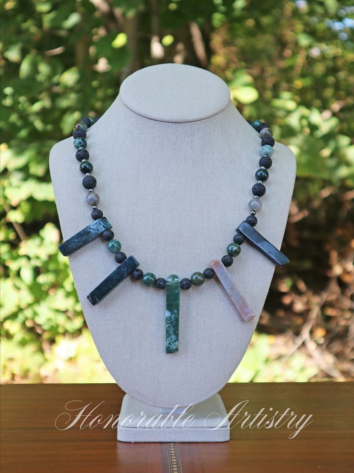 Moss Agate and Lava Rock Necklace product image (1)
