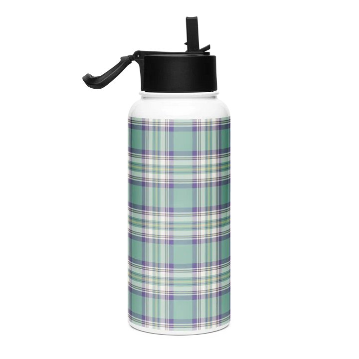 Light Green, Purple & Yellow Plaid Water Bottle product image (1)