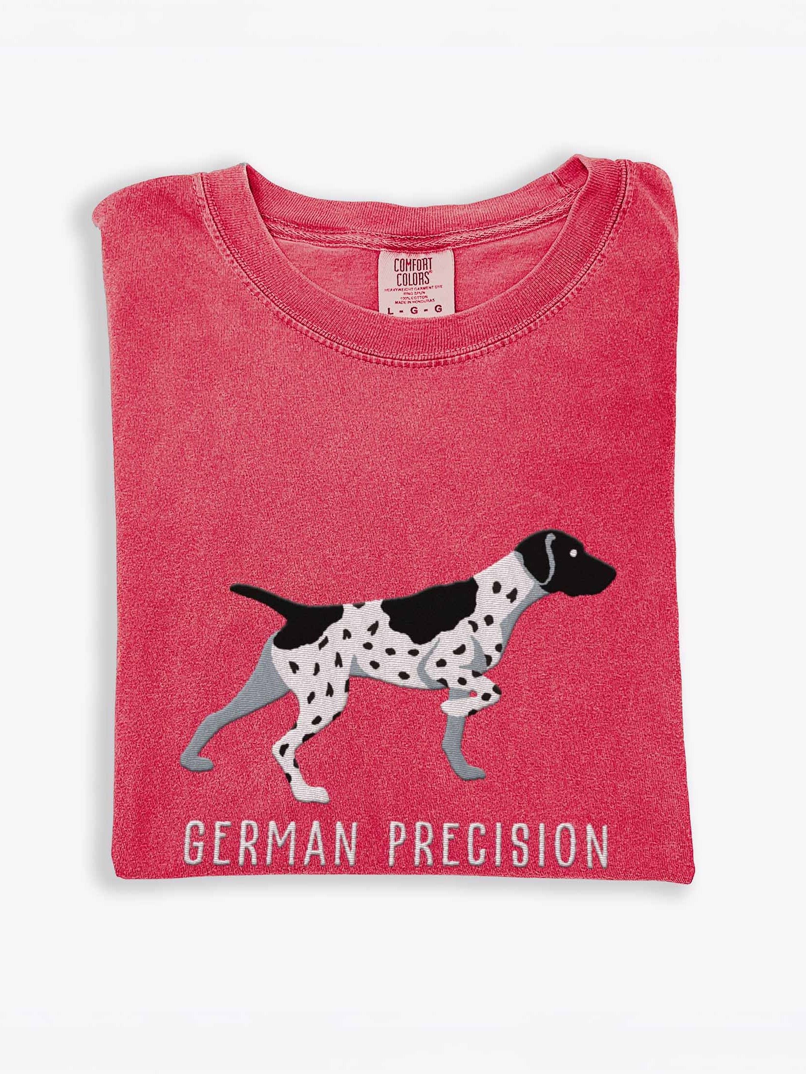 German Precision T-Shirt(Embroidered) of a German Shorthaired Pointer(Black & White) product image (1)