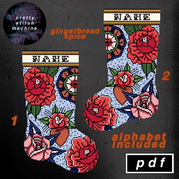 Traditional Florals Gingerbread Spice Christmas Stocking Pattern Set product image (1)